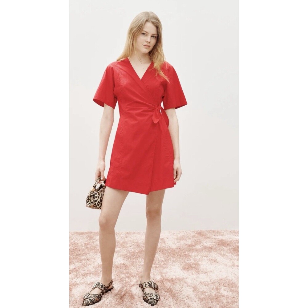 GANNI Red Wrap Dress Size 6 ( EU 38)